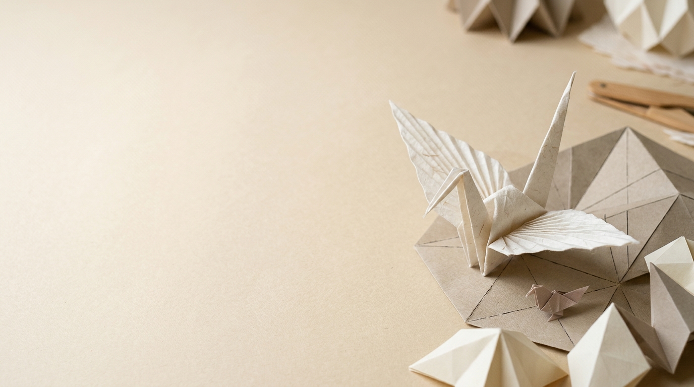 Origami paper cranes and folded geometric craft
